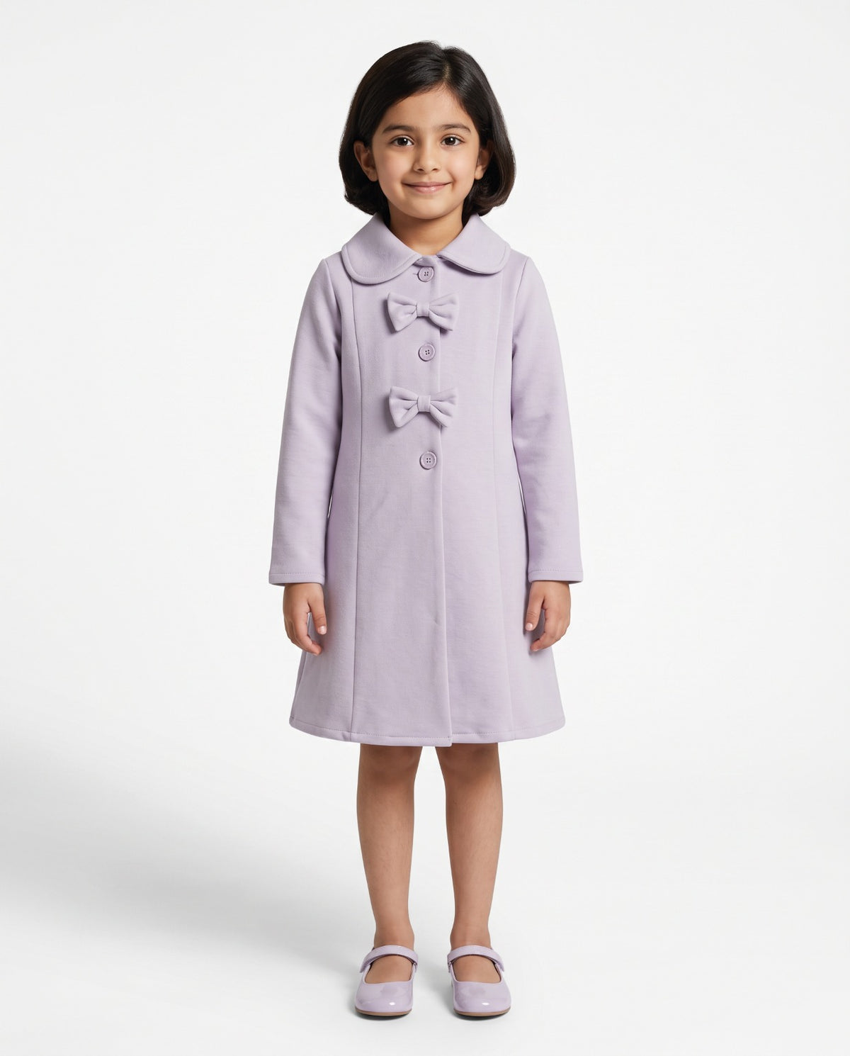 Girls Lilac Bow-Detail Fleece Coat