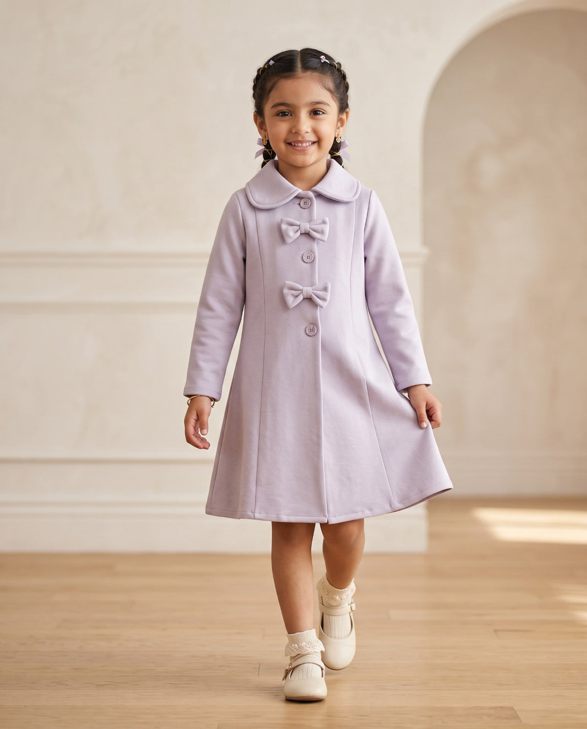 Girls Lilac Bow-Detail Fleece Coat
