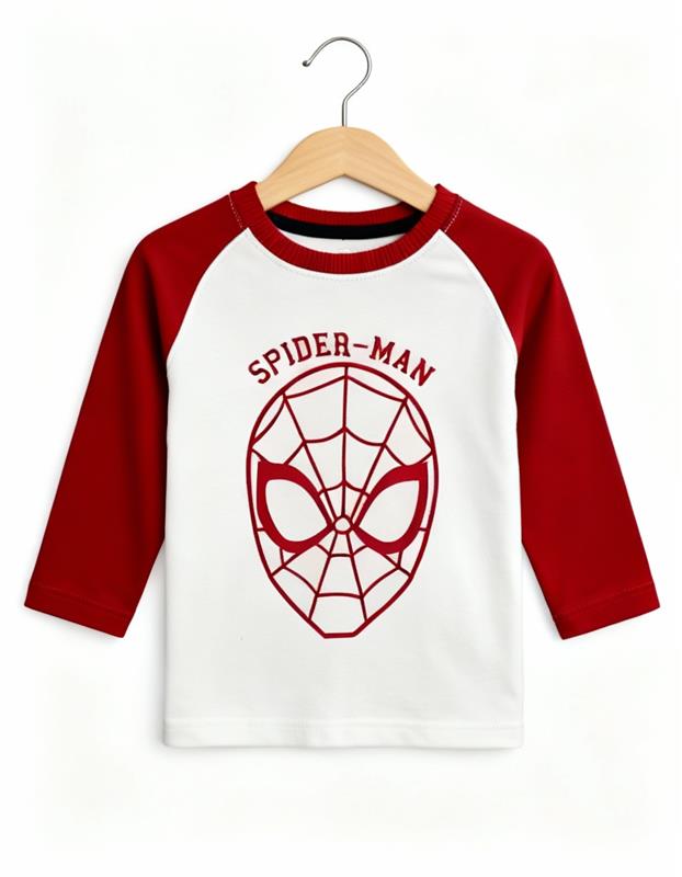 Spider-Man Kids 3-Piece Set featuring a red and white long-sleeve tee with Spider-Man face design.