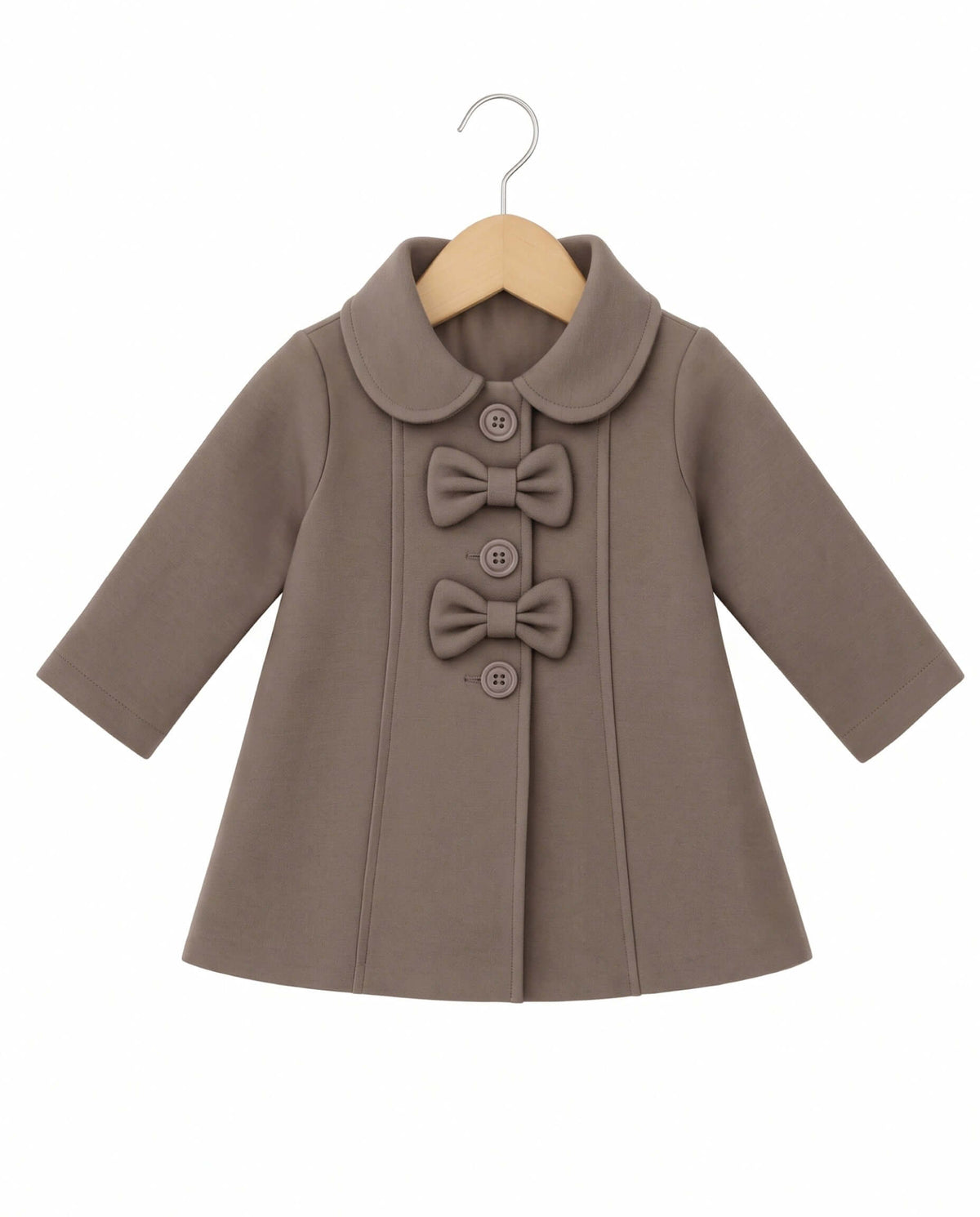 Beige Brown Bow-Detail Fleece Coat