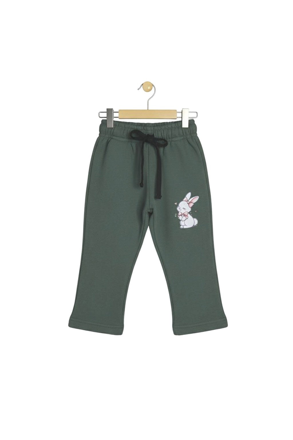 Adorable Bunny Graphic Girls' Deep Forest Green French Terry Trousers