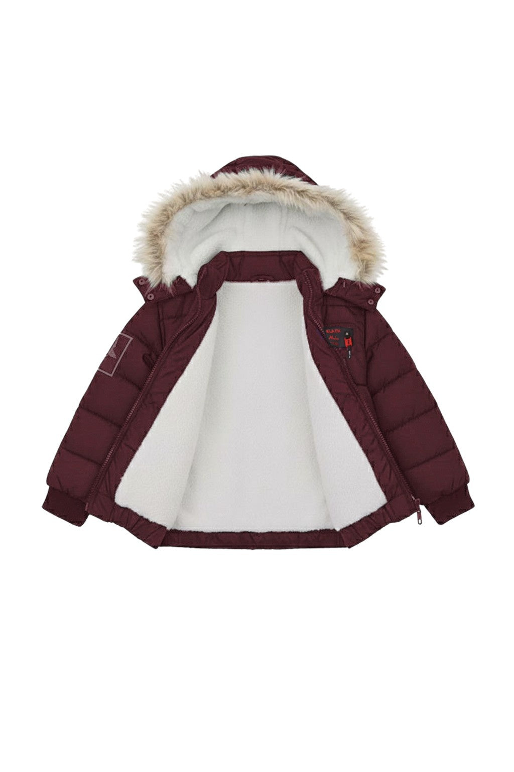 Maroon Puffer Jacket with Faux Fur Hood - Unisex