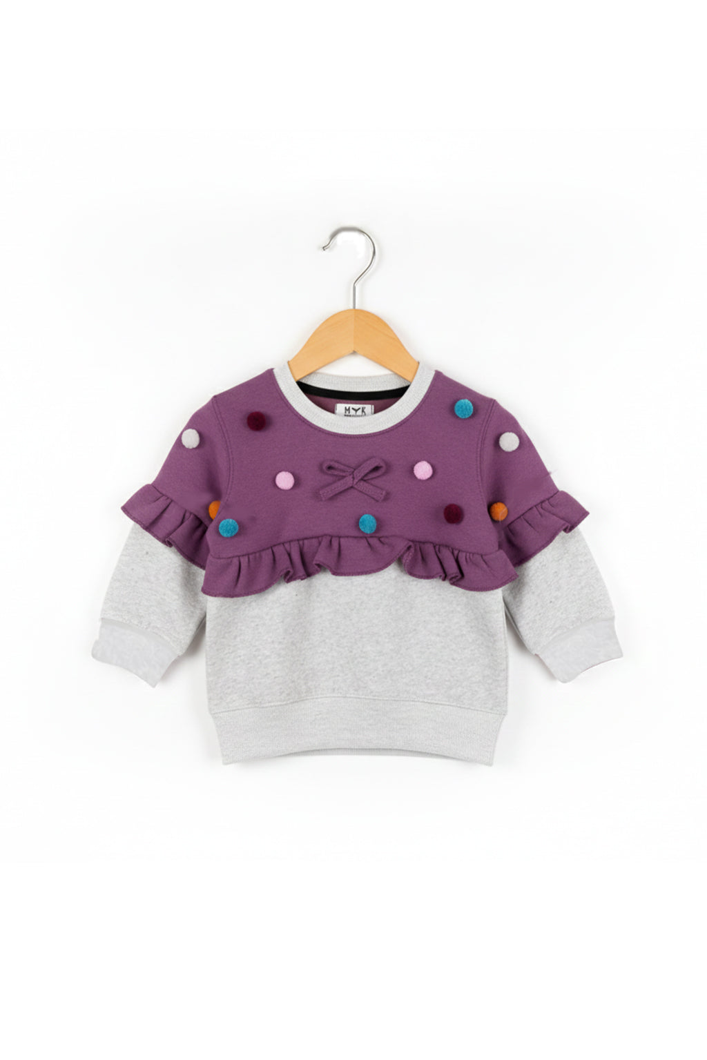 Toddler Girls' Adorable Pom Pom Ruffle Sweatshirt & Bunny Jogger 2-Piece Set
