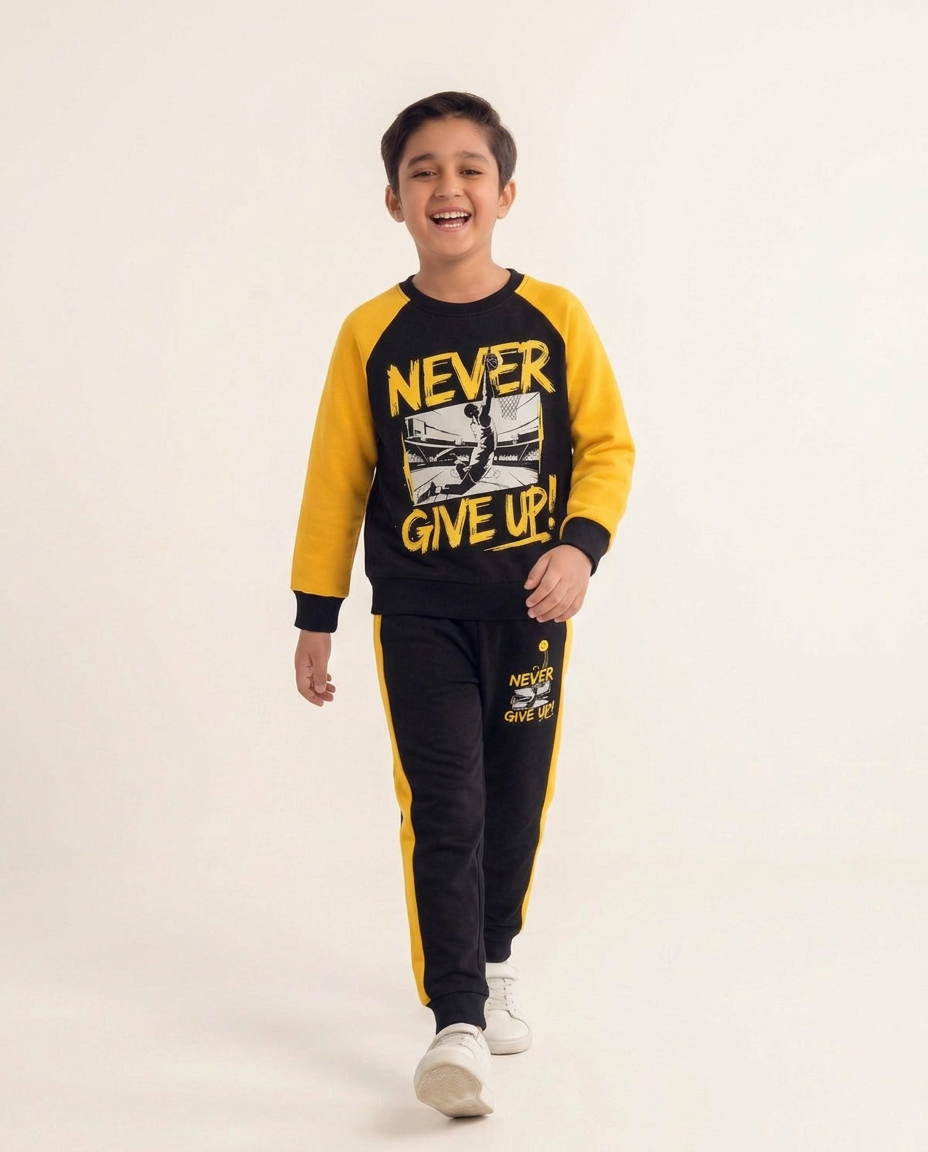 Toddler Boy Black & Yellow "Never Give Up!" Basketball Sweat suit