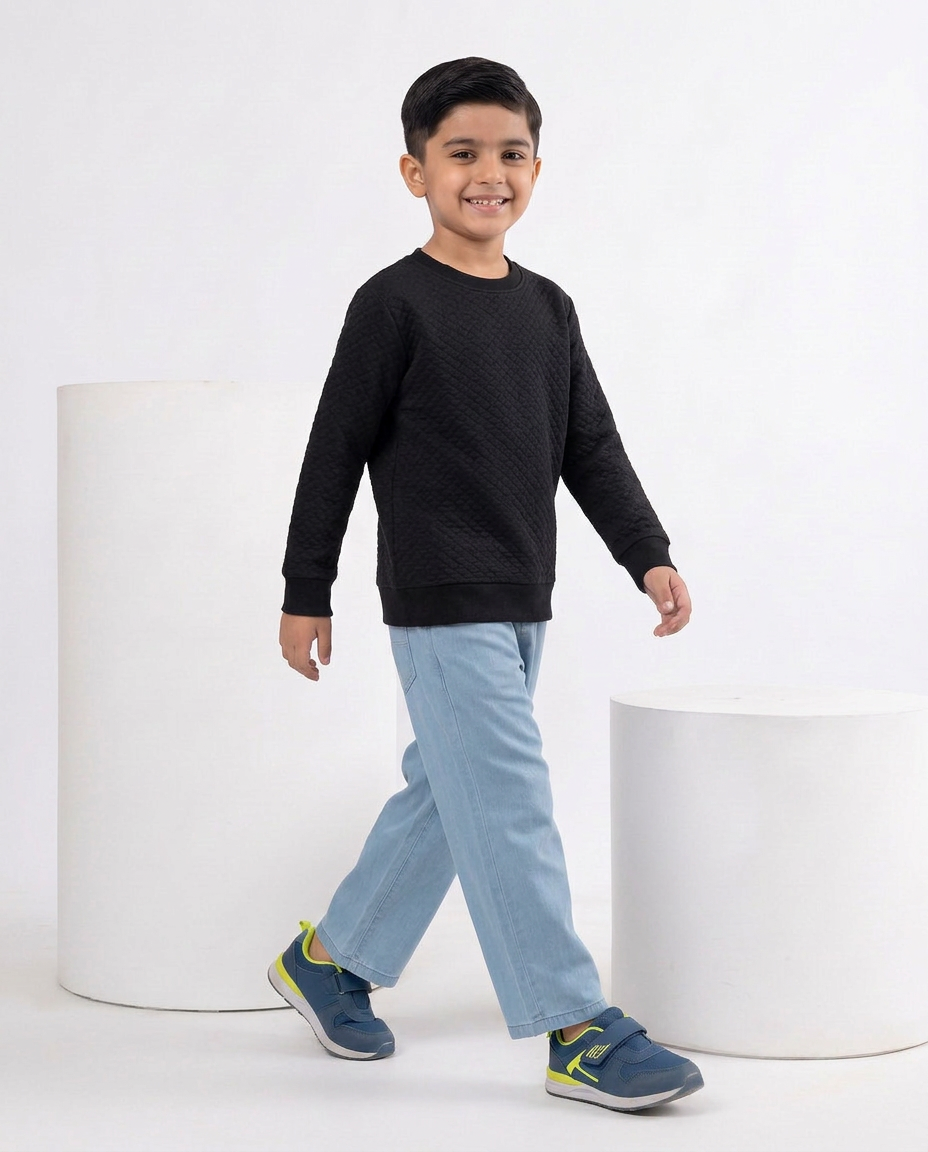 Boys Black Warm Sweater Fabric Sweatshirt