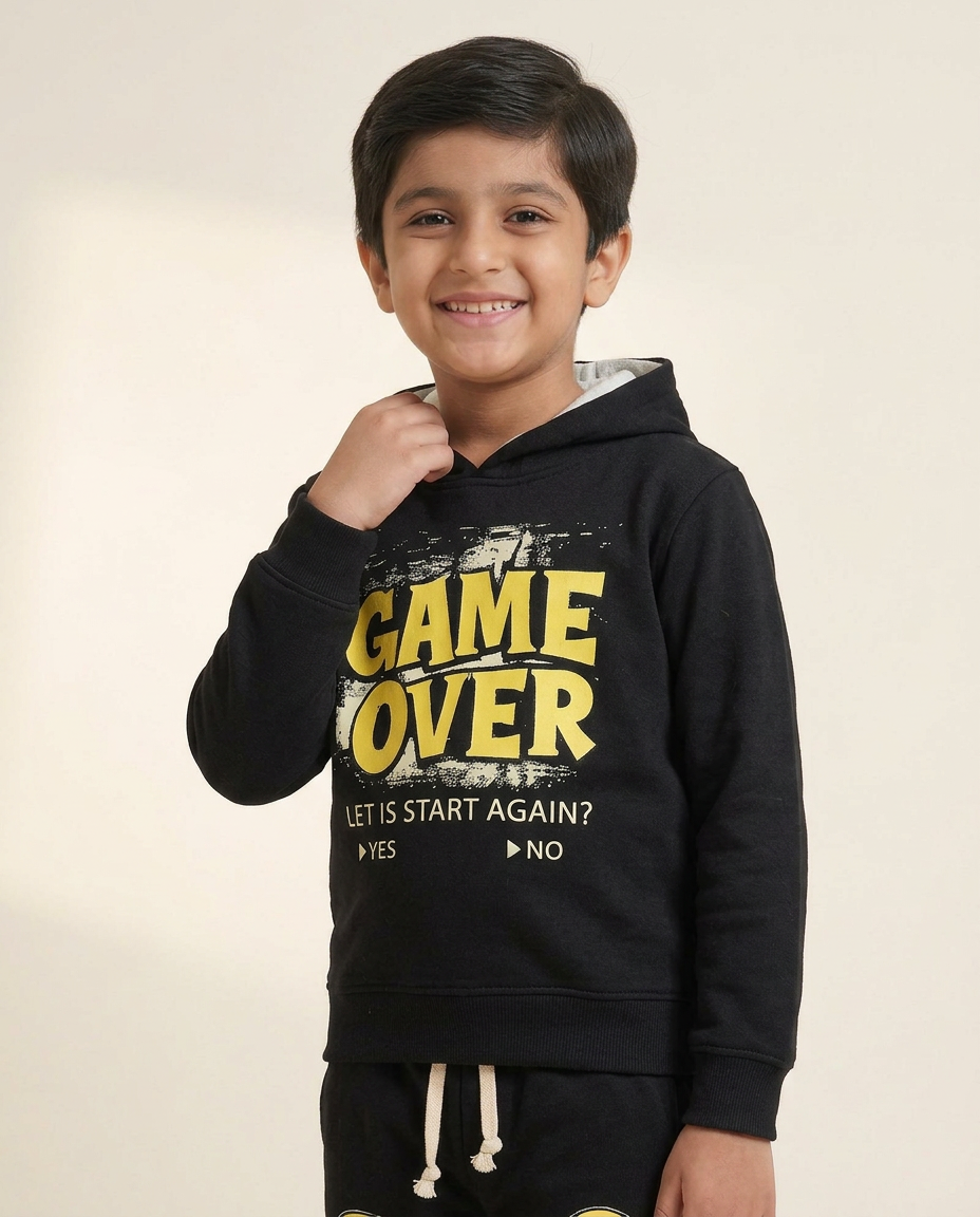 Kids Black “Game Over” Hoodie with Matching Pants