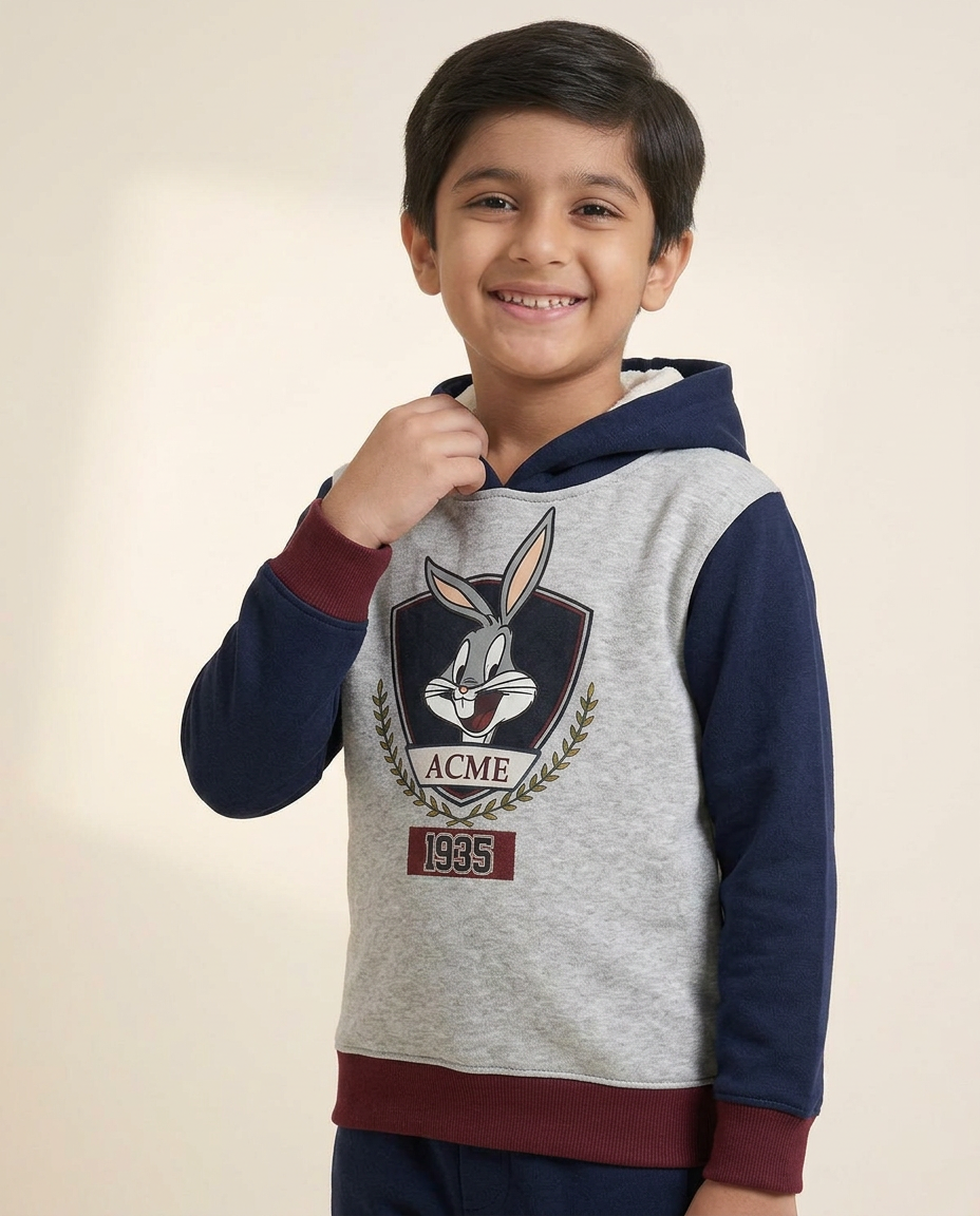 Bugs Bunny Color-Block Hoodie & Trouser Suit – Grey, Black & Maroon