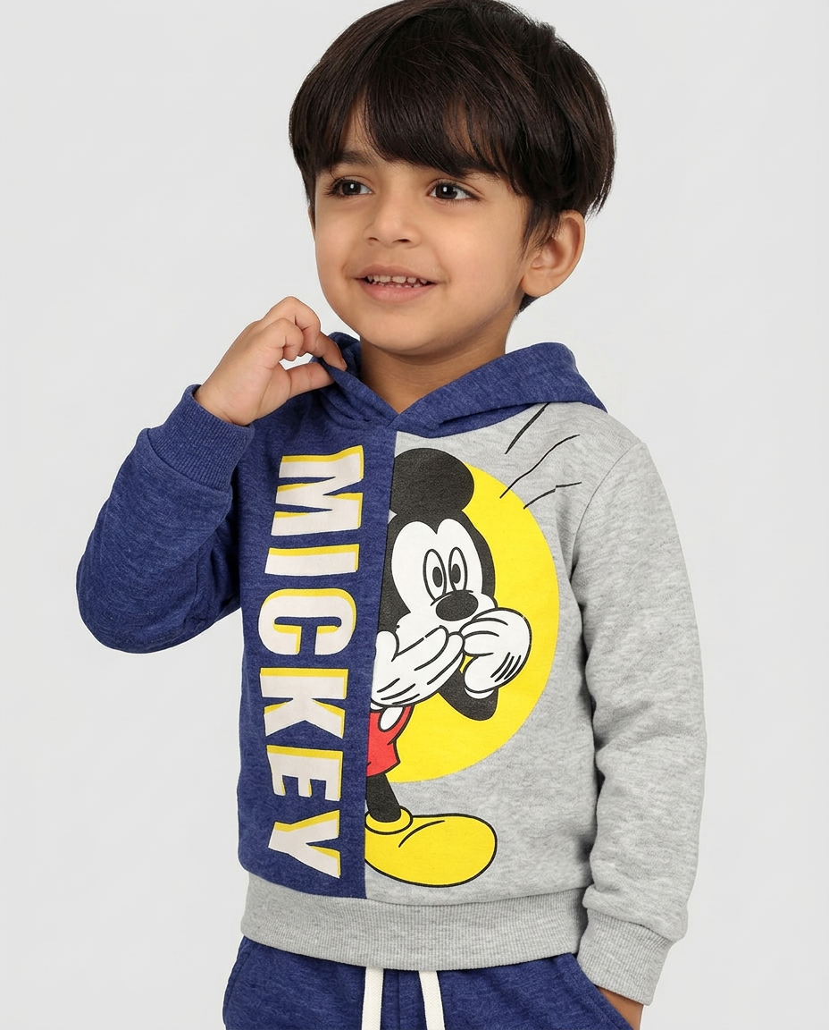 Mickey Blue & Grey Fleece Hoodie Tracksuit for kids 2 pcs set