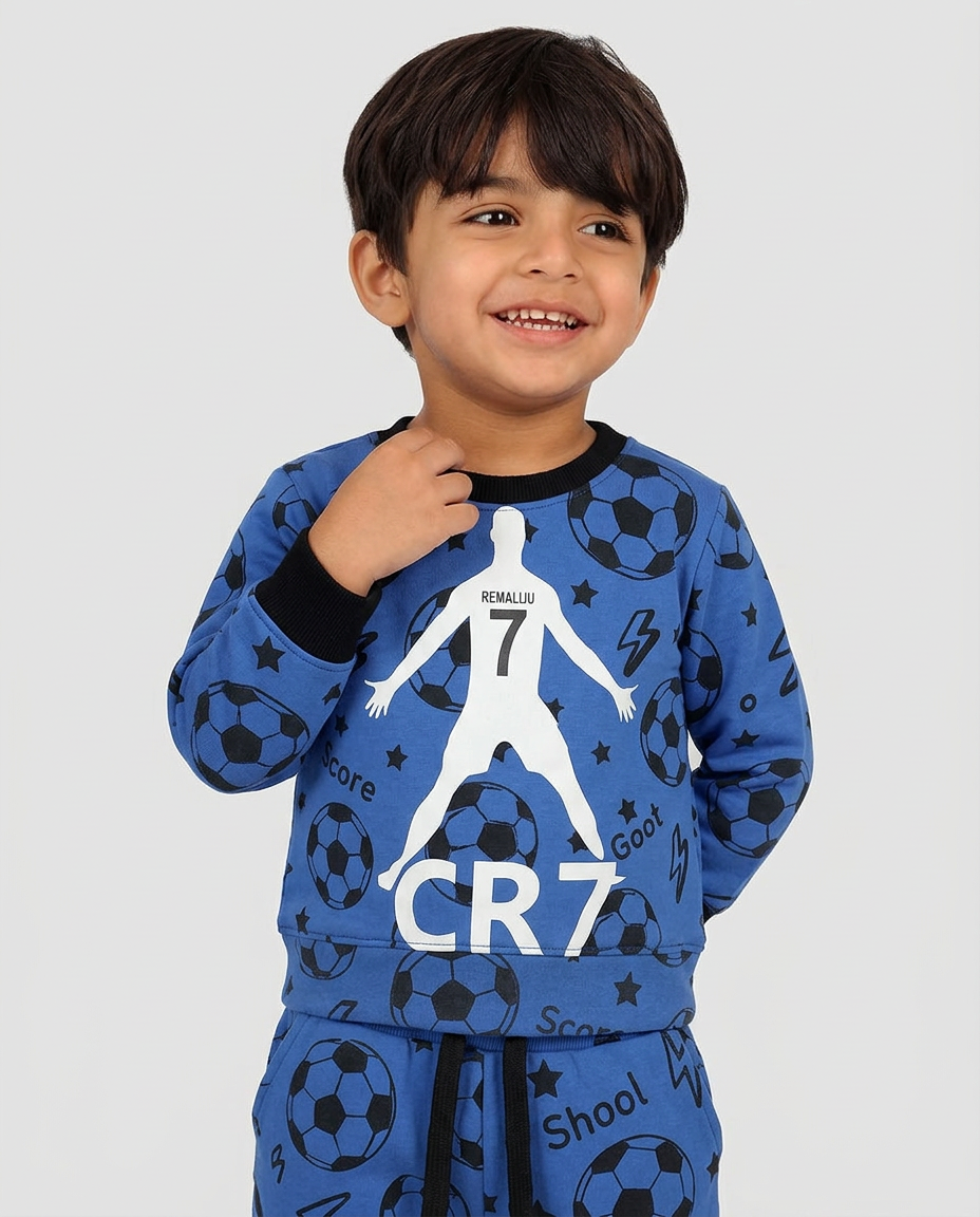 Blue CR7 Football Printed Kids Tracksuit