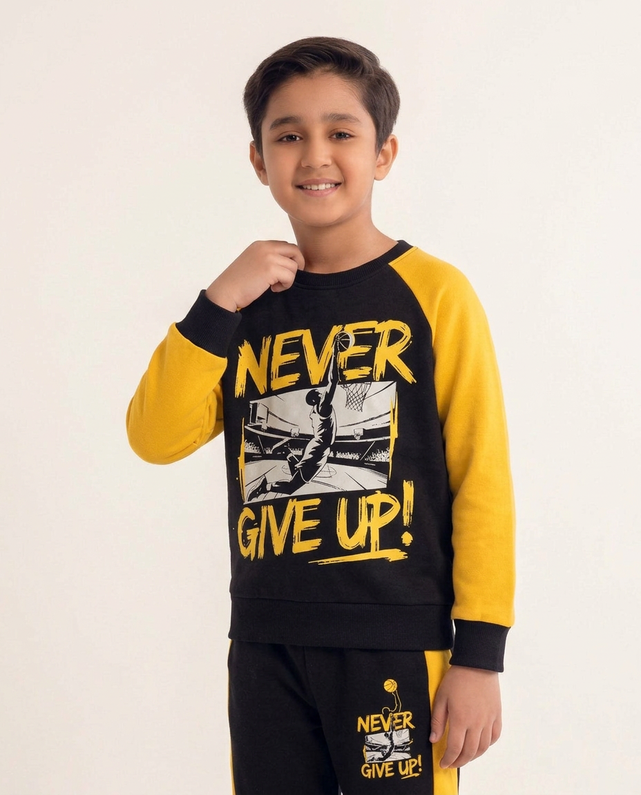 Toddler Boy Black & Yellow "Never Give Up!" Basketball Sweat suit
