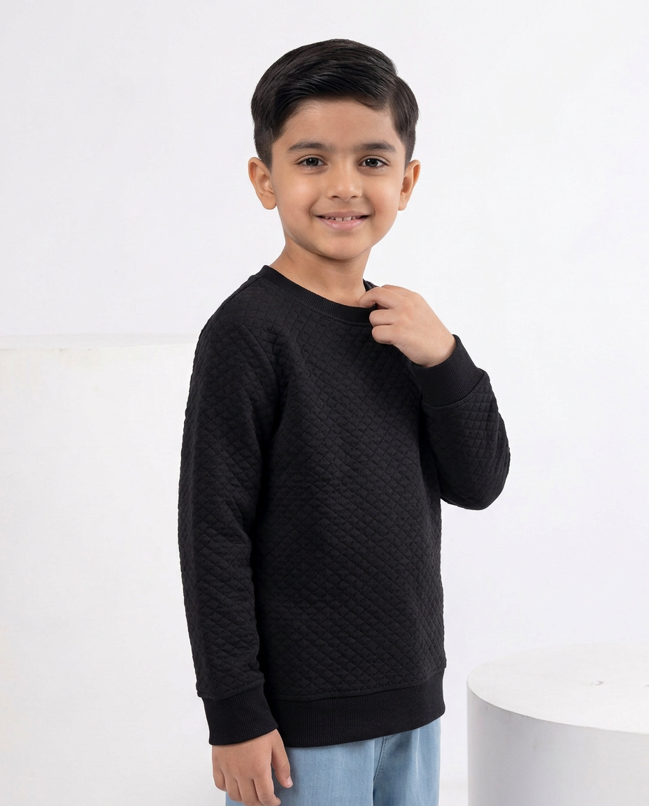 Boys Black Warm Sweater Fabric Sweatshirt