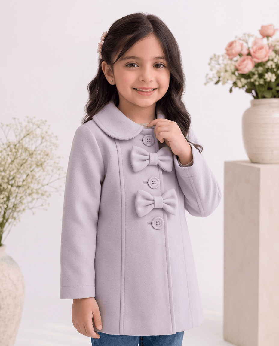 Girls Lilac Bow-Detail Fleece Coat