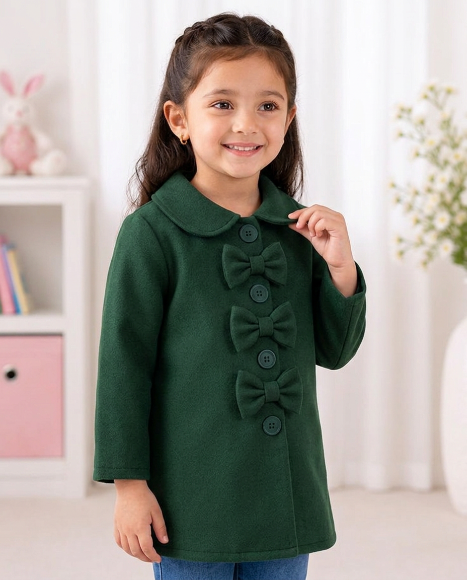 Girls’ Green Bow-Detail fleece Coat