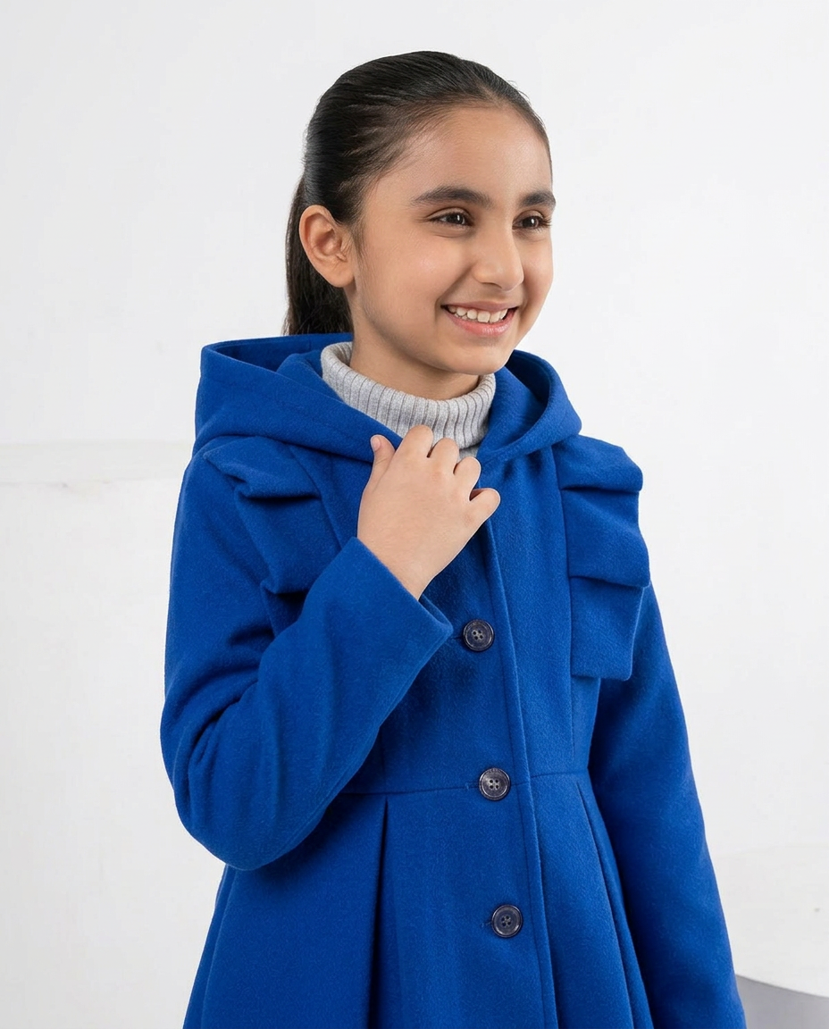Girls’ Hooded Winter Coat with Button Closure-blue
