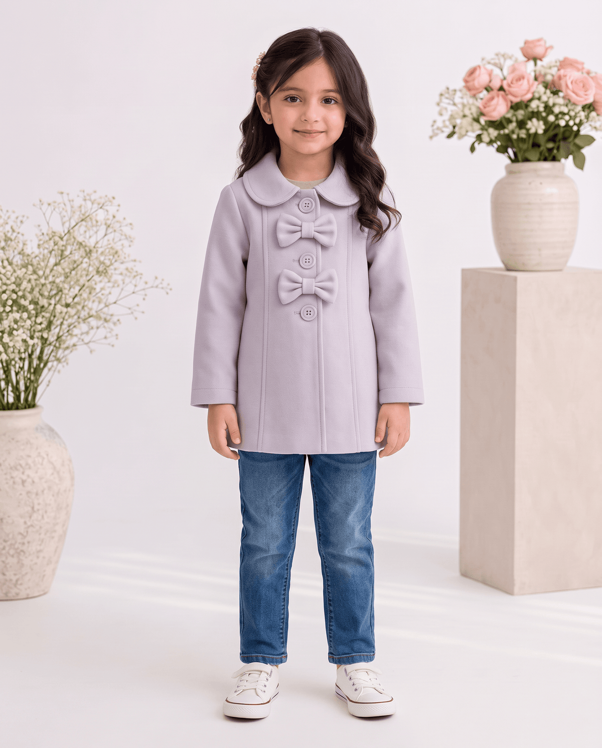 Girls Lilac Bow-Detail Fleece Coat
