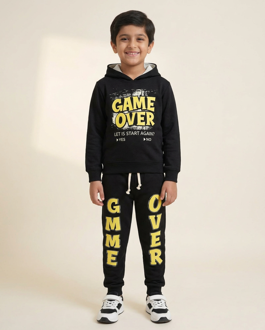 Kids Black “Game Over” Hoodie with Matching Pants