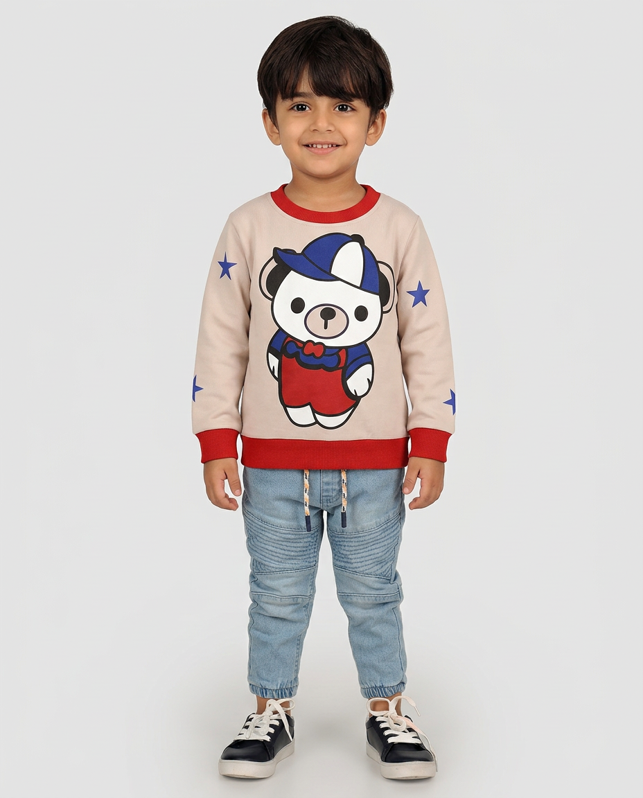 Kids Sweatshirt Bear Print  Premium Quality Casual Long Sleeve-Only Sweatshirt