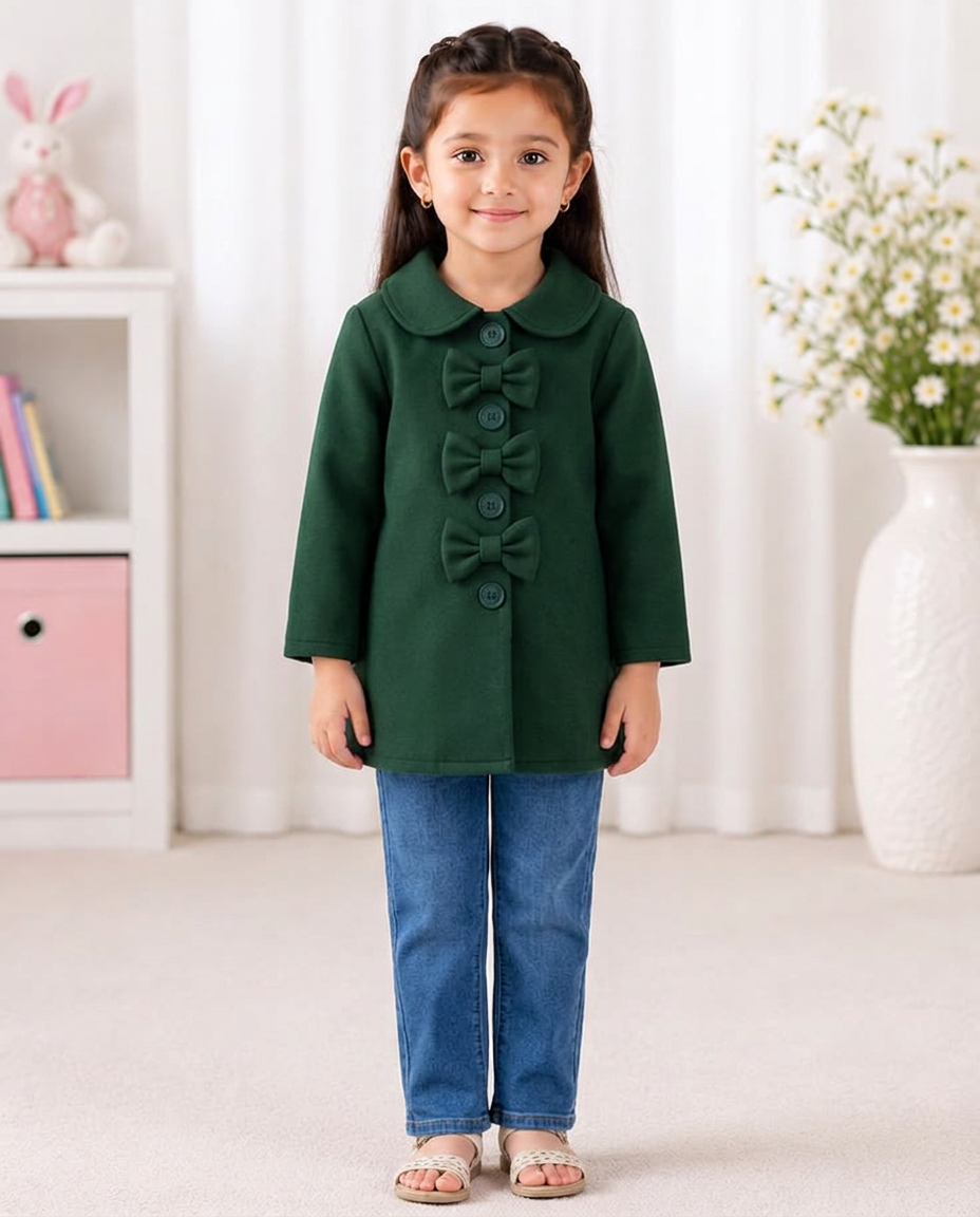 Girls’ Green Bow-Detail fleece Coat
