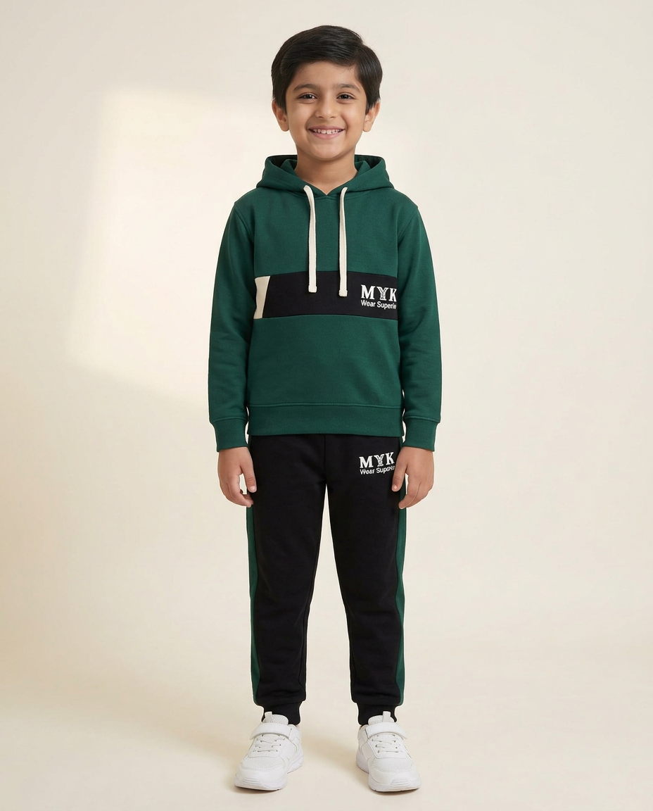 Baby Boy MYK Green Hoodie With Black Trouser Imported
