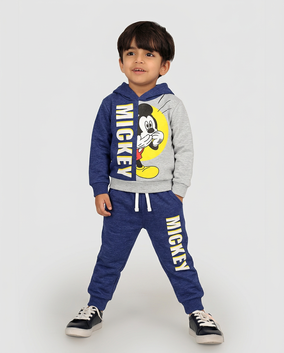 Mickey Blue & Grey Fleece Hoodie Tracksuit for kids 2 pcs set