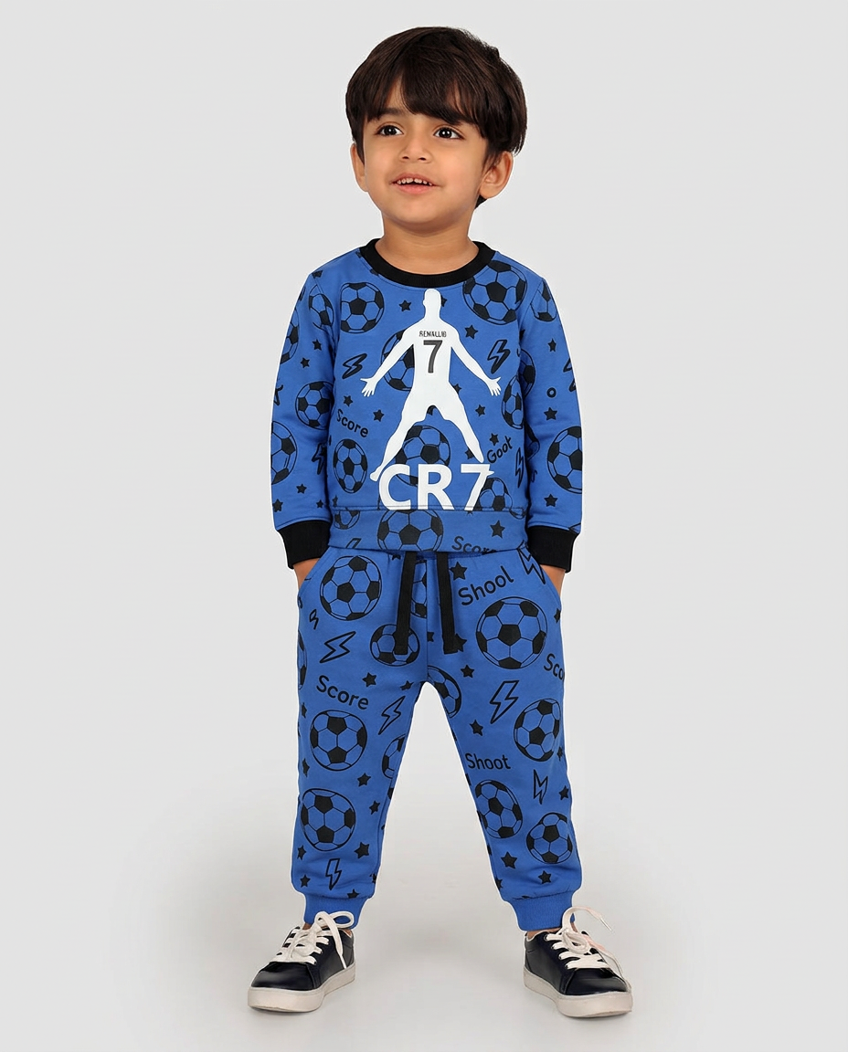 Blue CR7 Football Printed Kids Tracksuit