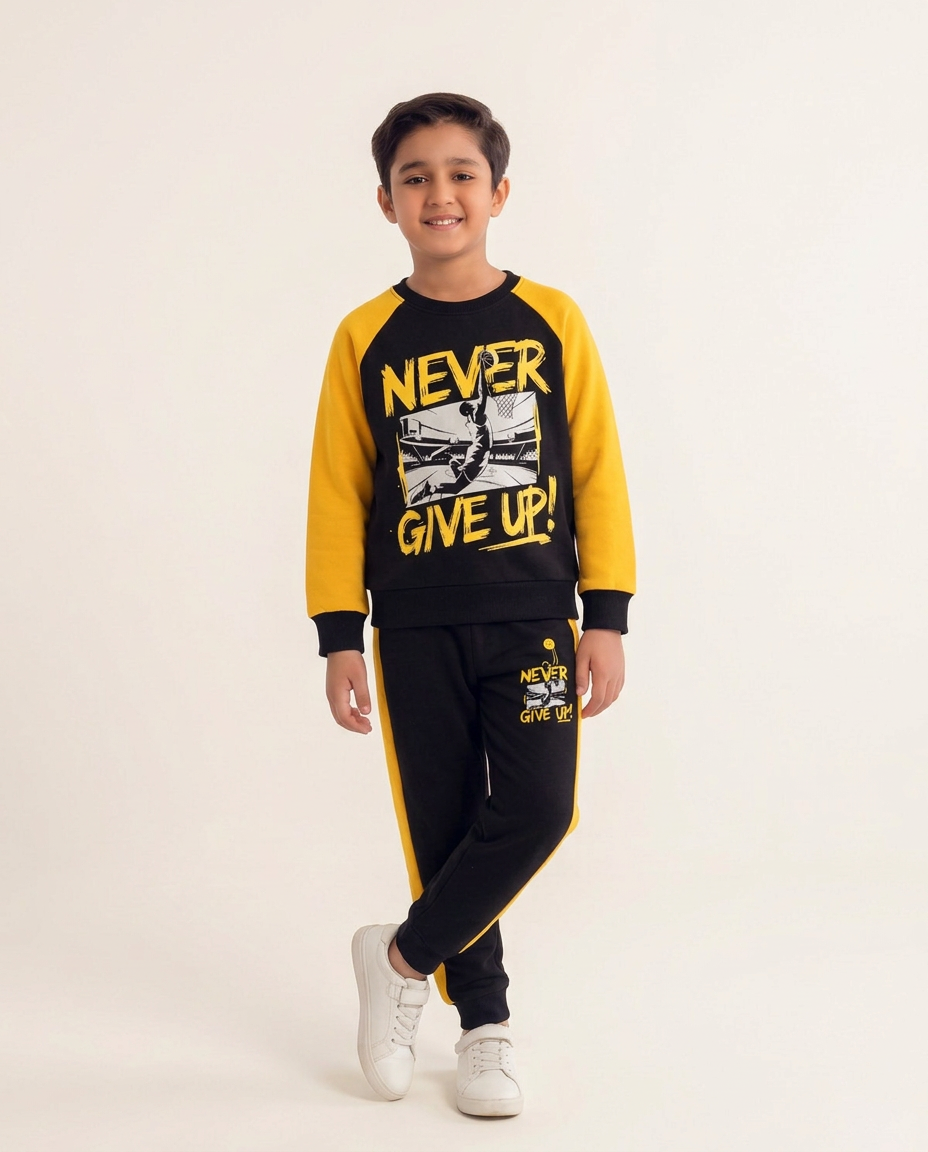 Toddler Boy Black & Yellow "Never Give Up!" Basketball Sweat suit