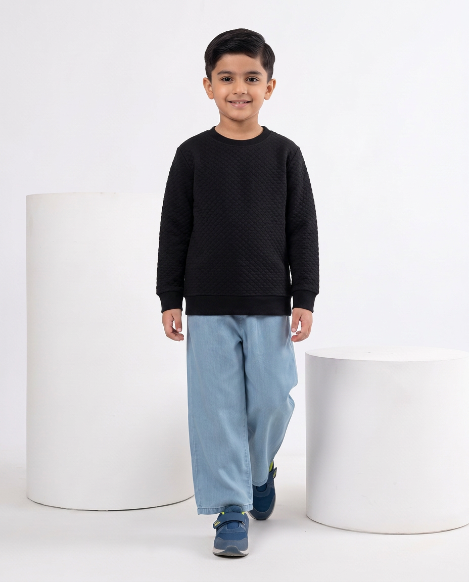 Boys Black Warm Sweater Fabric Sweatshirt