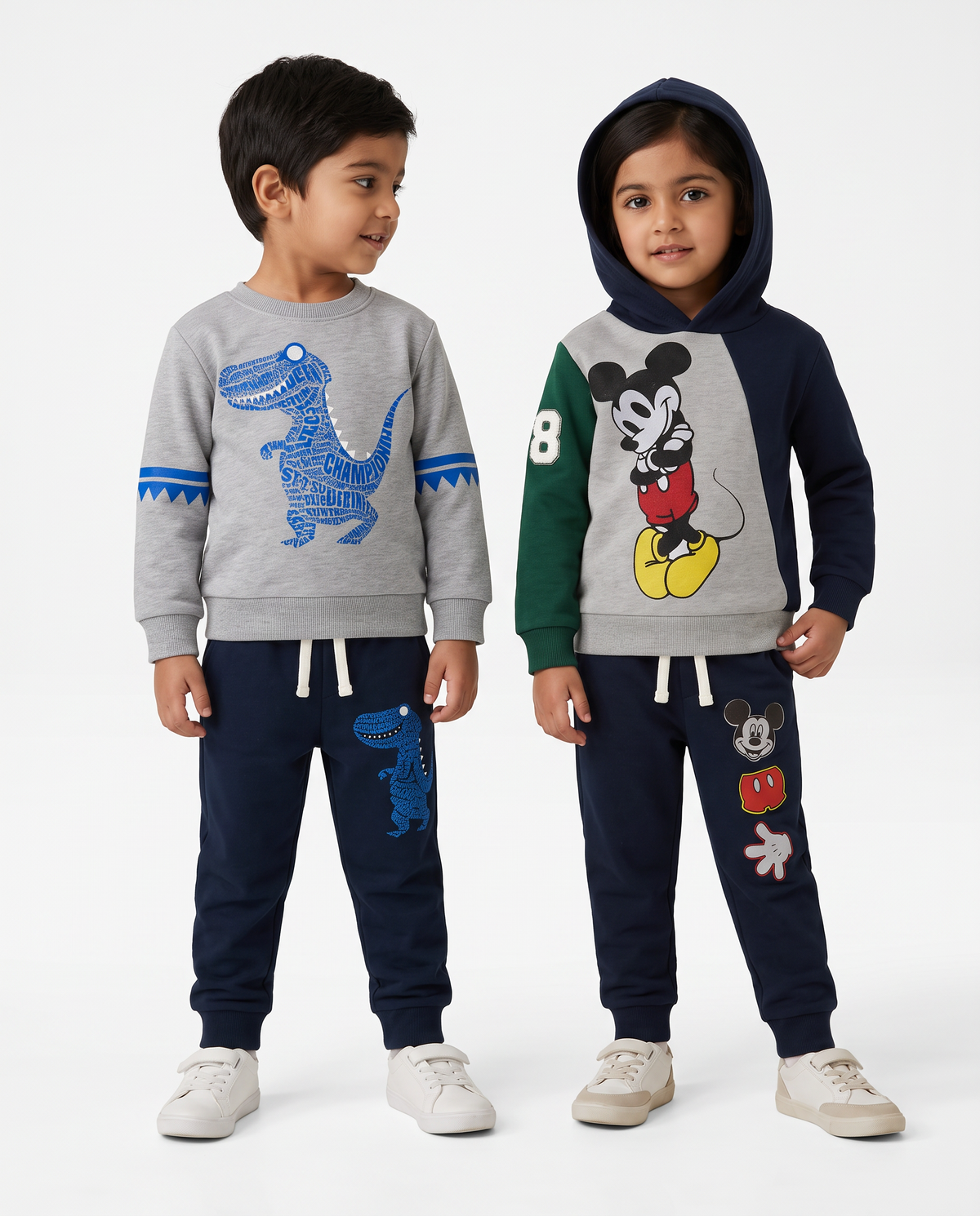 Dinosaur & Mickey Mouse Twin Tracksuit Bundle – Fleece Sweatshirt Sets for Boys
