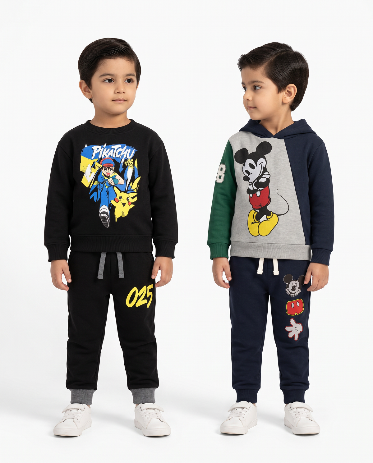 Pikachu & Mickey Mouse Twin Tracksuit Bundle – Fleece Sweatshirt Sets for Boys