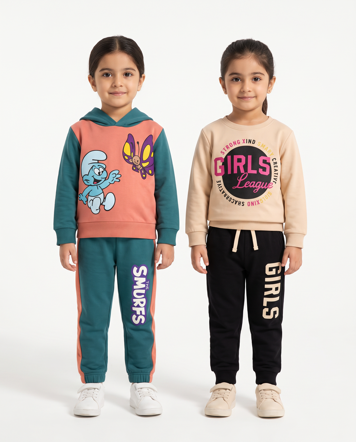 Smurfs & Girls League Twin Tracksuit Bundle – Fleece Sweatshirt Sets for Girls