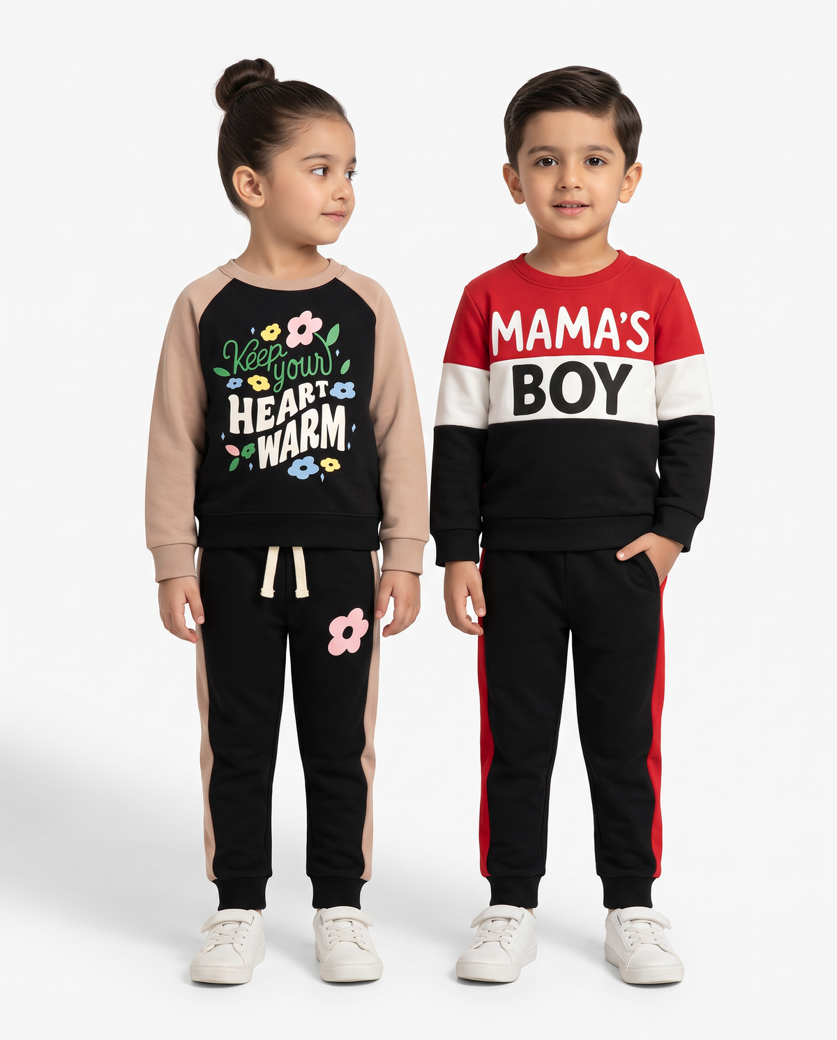 Sibling Tracksuit Bundle – "Keep Your Heart Warm" & "Mama's Boy" Fleece Sets