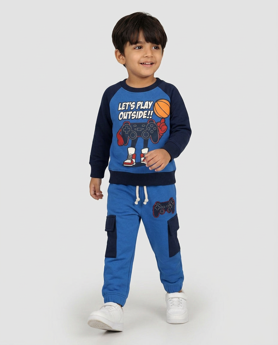 Let’s Play Outside Kids Tracksuit – Blue & Navy