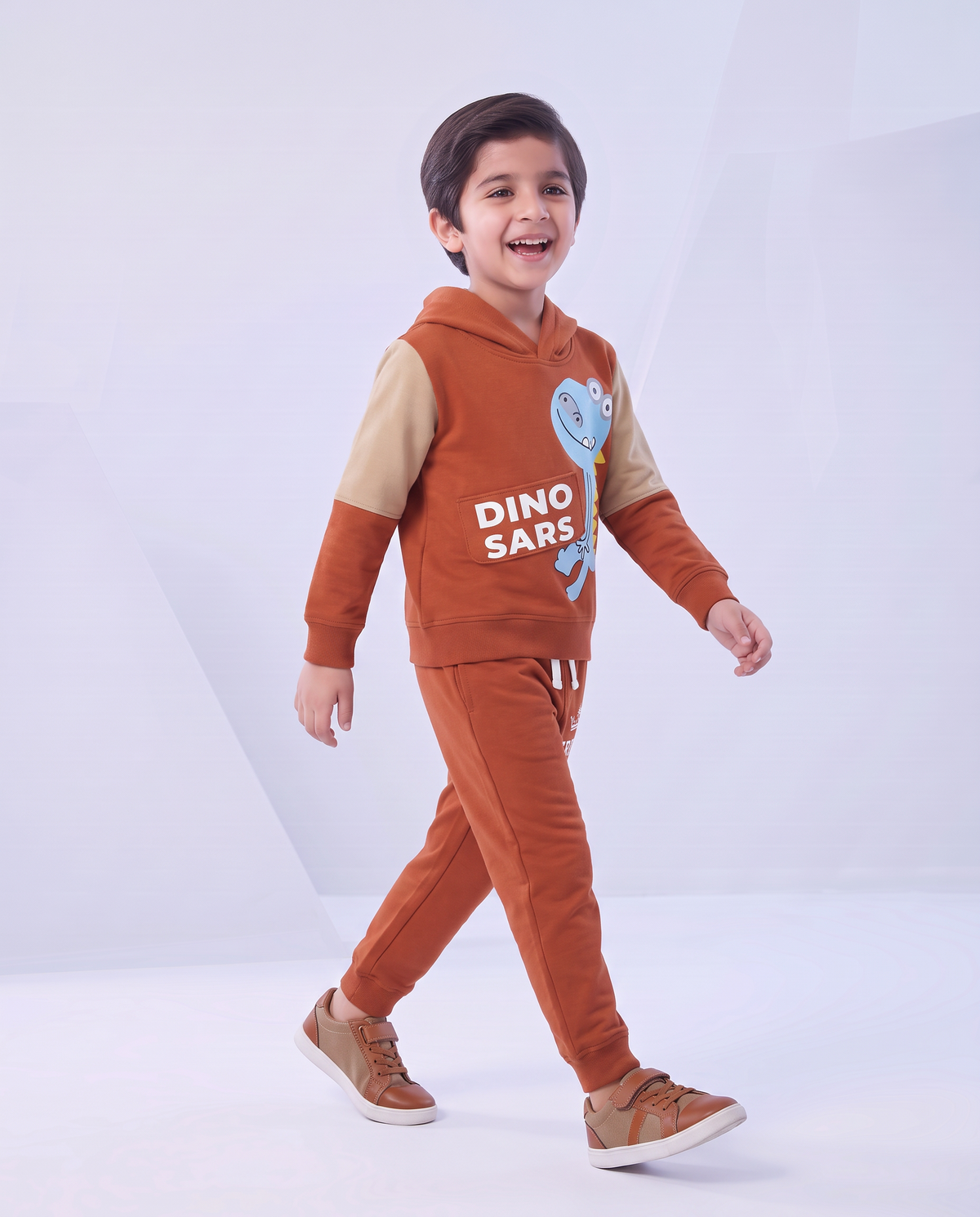 Kids Brown Dino Printed Hoodie and Jogger Set