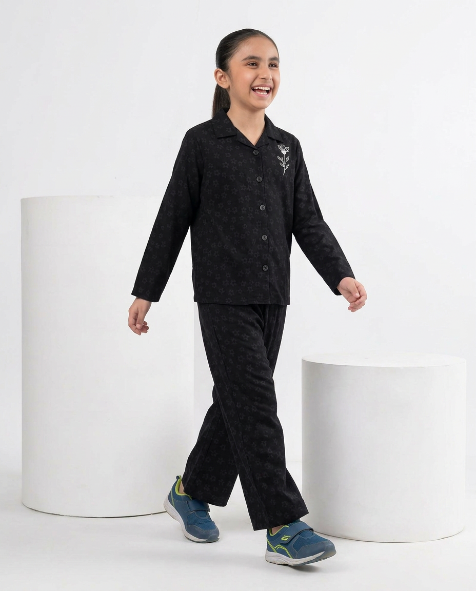 Girls Black Mini Floral Printed Turkish Fabric Co-Ord Set