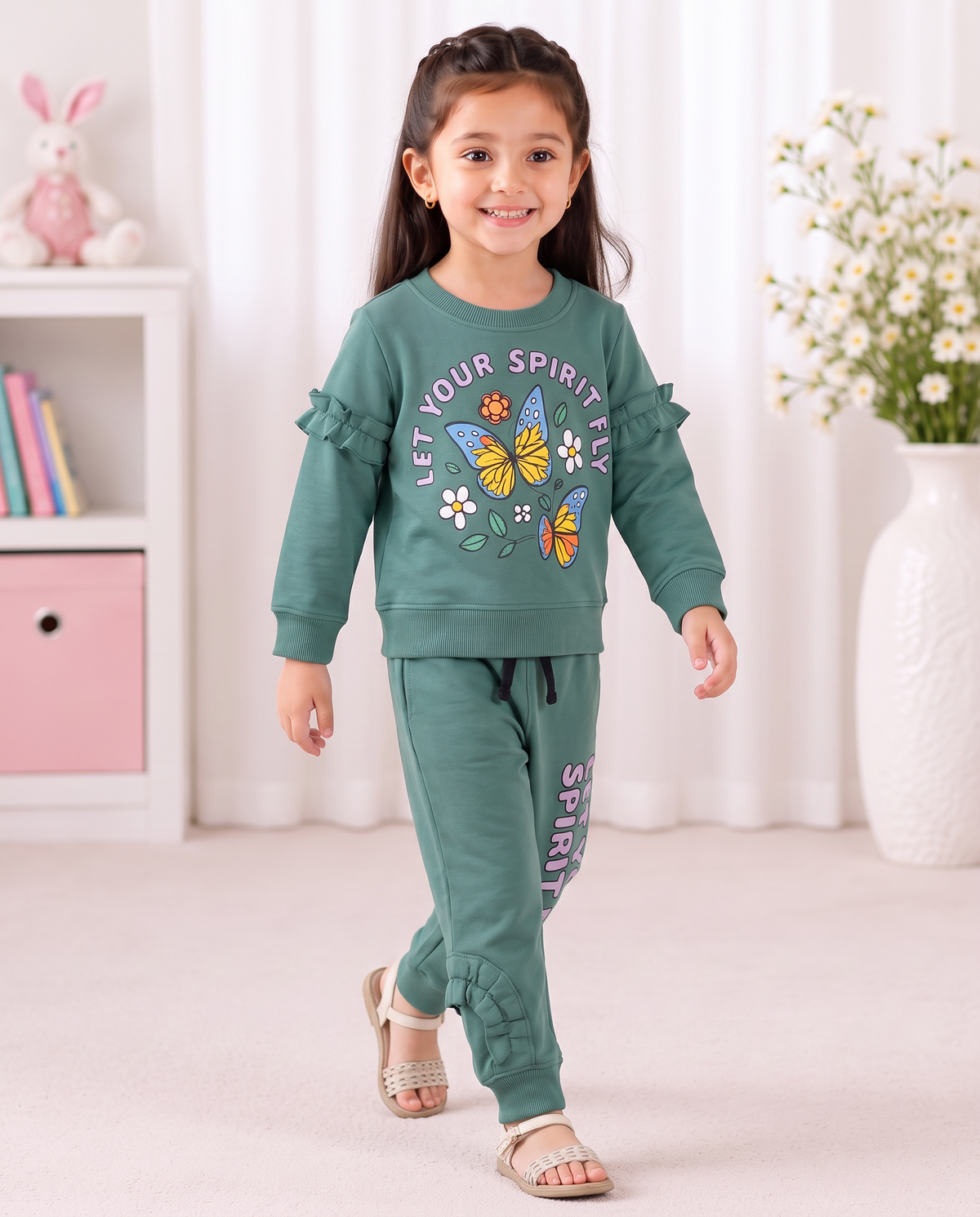 Girls Let Your Spirit Fly Green Butterfly Tracksuit
