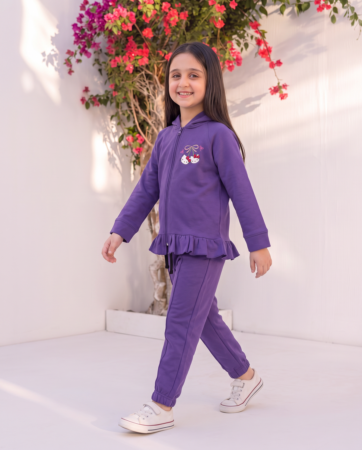 Cute Kitty Bow Kids Zipper Set – Purple