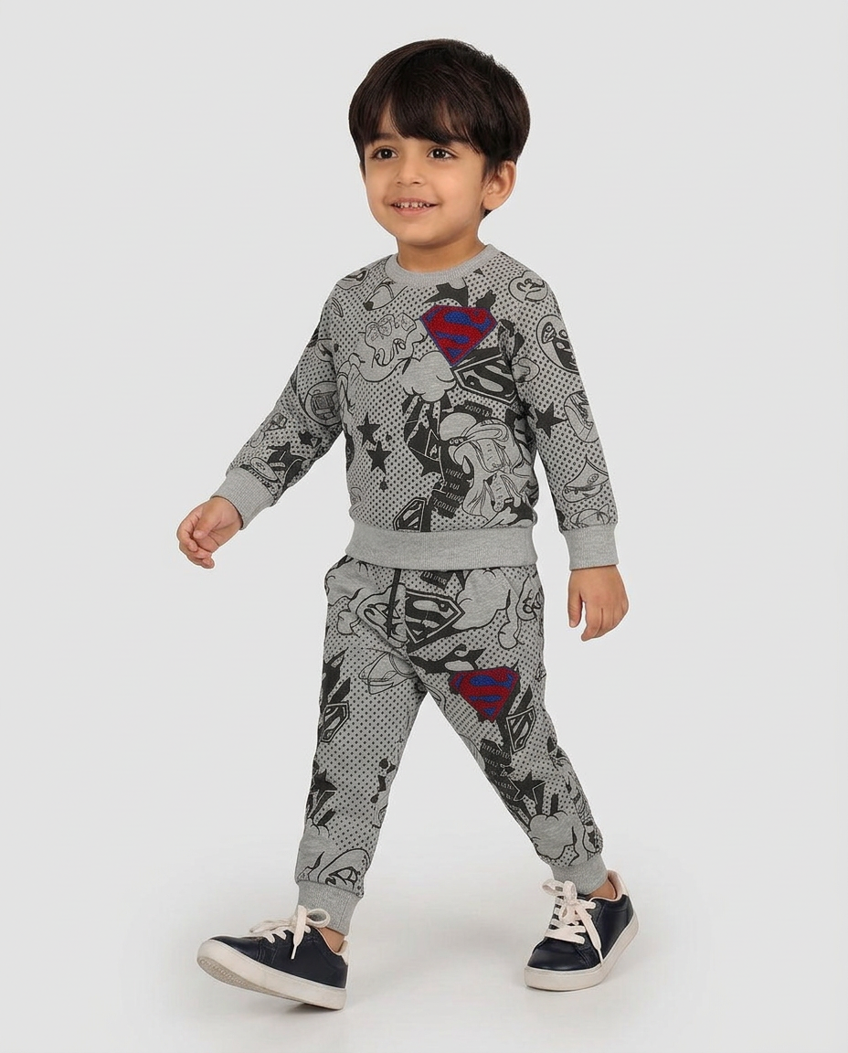 Kids Grey Superman Printed Sweatshirt and Jogger Set