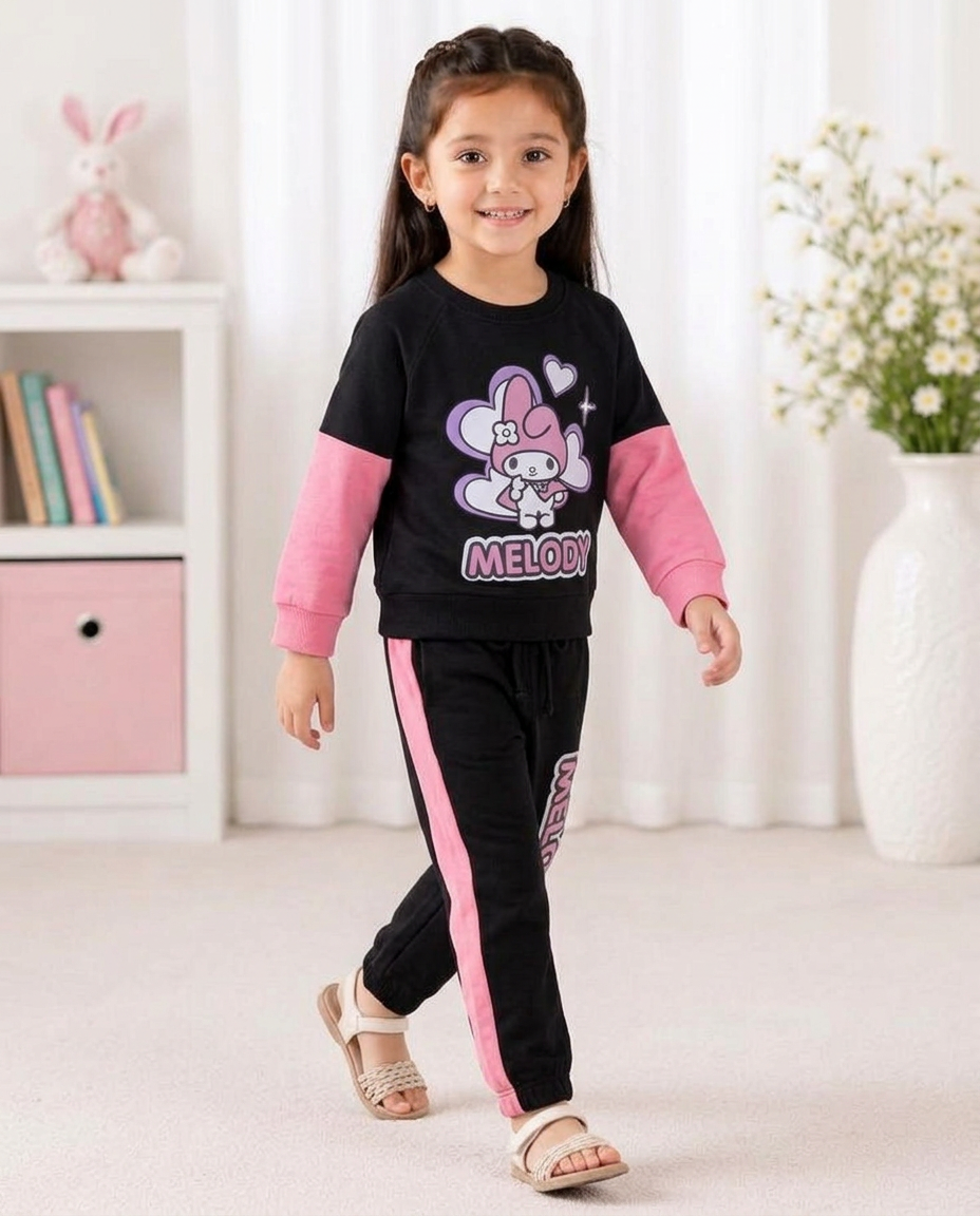 Melody Kids Tracksuit – Black & Pink Cute Character Set