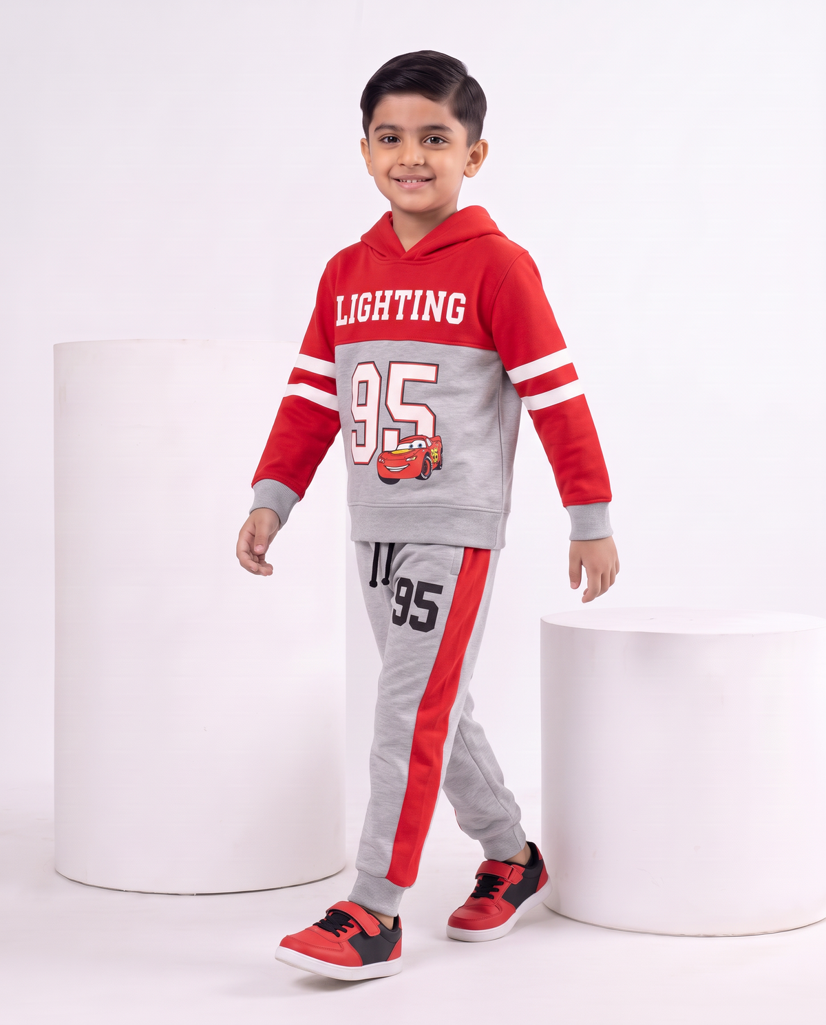 Lighting 95 Red & Grey  Fleece Hoodie Tracksuit 2 pcs set