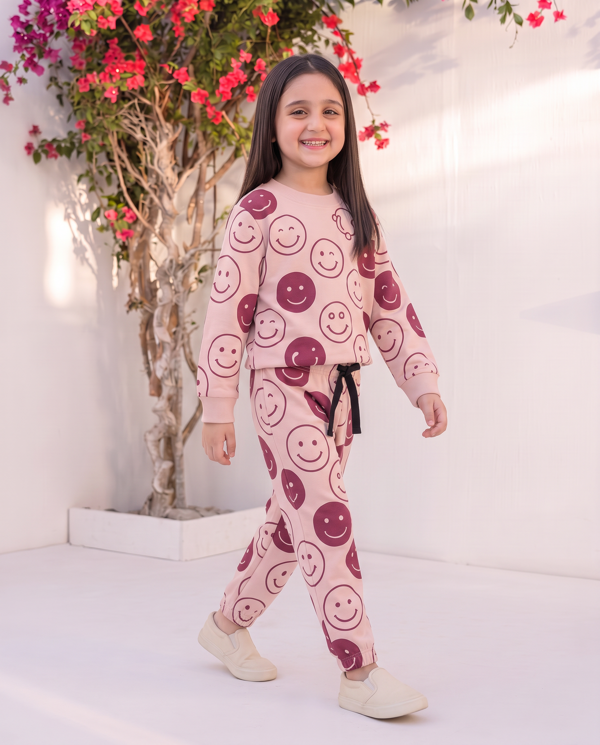 Pink Smiley Face Kids Tracksuit Fun Playful Set