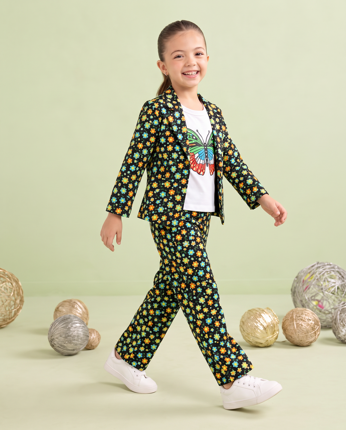 Girls 3 Piece Butterfly Print Floral Co-Ord Summer Outfit Set