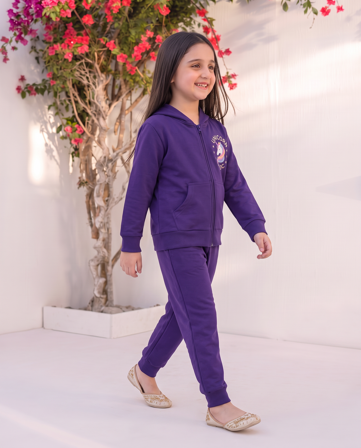 Unicorn Magic Kids Zip-Up Hoodie & Pant Set – Purple