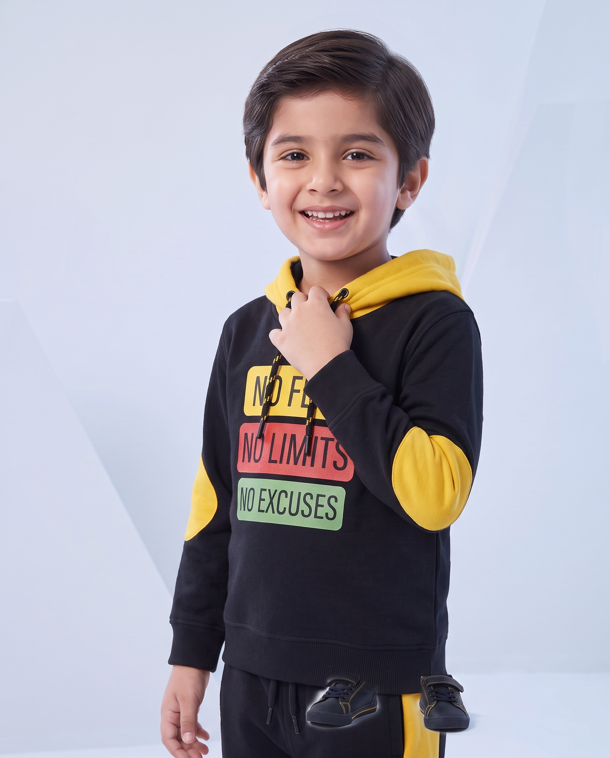 Baby Slogan Graphic Elbow Patch Colorblock Hoodie & Sweatpants