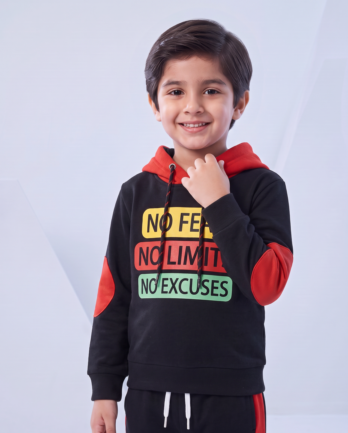 Baby Slogan Graphic Elbow Patch Colorblock Hoodie & Sweatpants