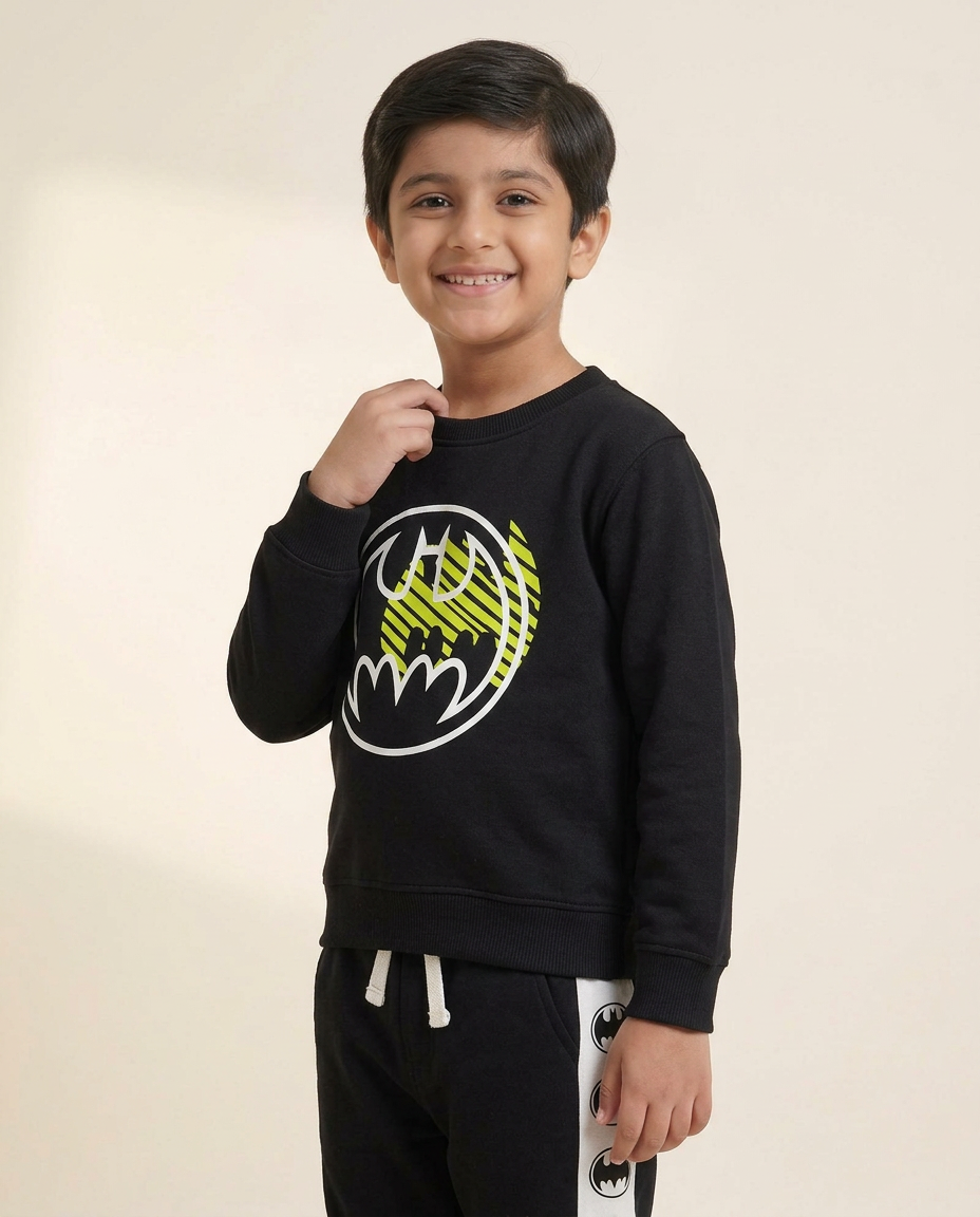 Kids Black Yellow Batman Logo Sweatshirt Long Sleeves With Panel Trouser