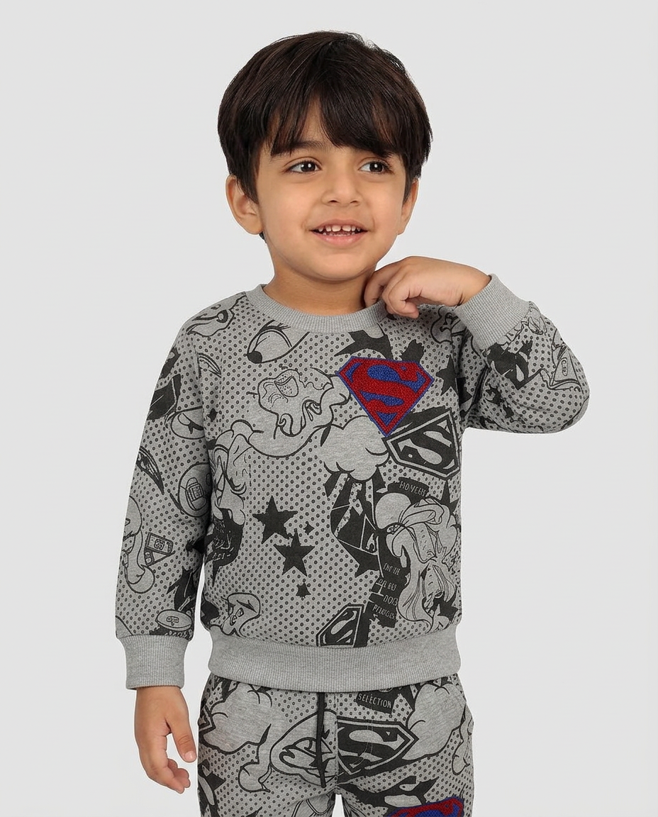 Kids Grey Superman Printed Sweatshirt and Jogger Set
