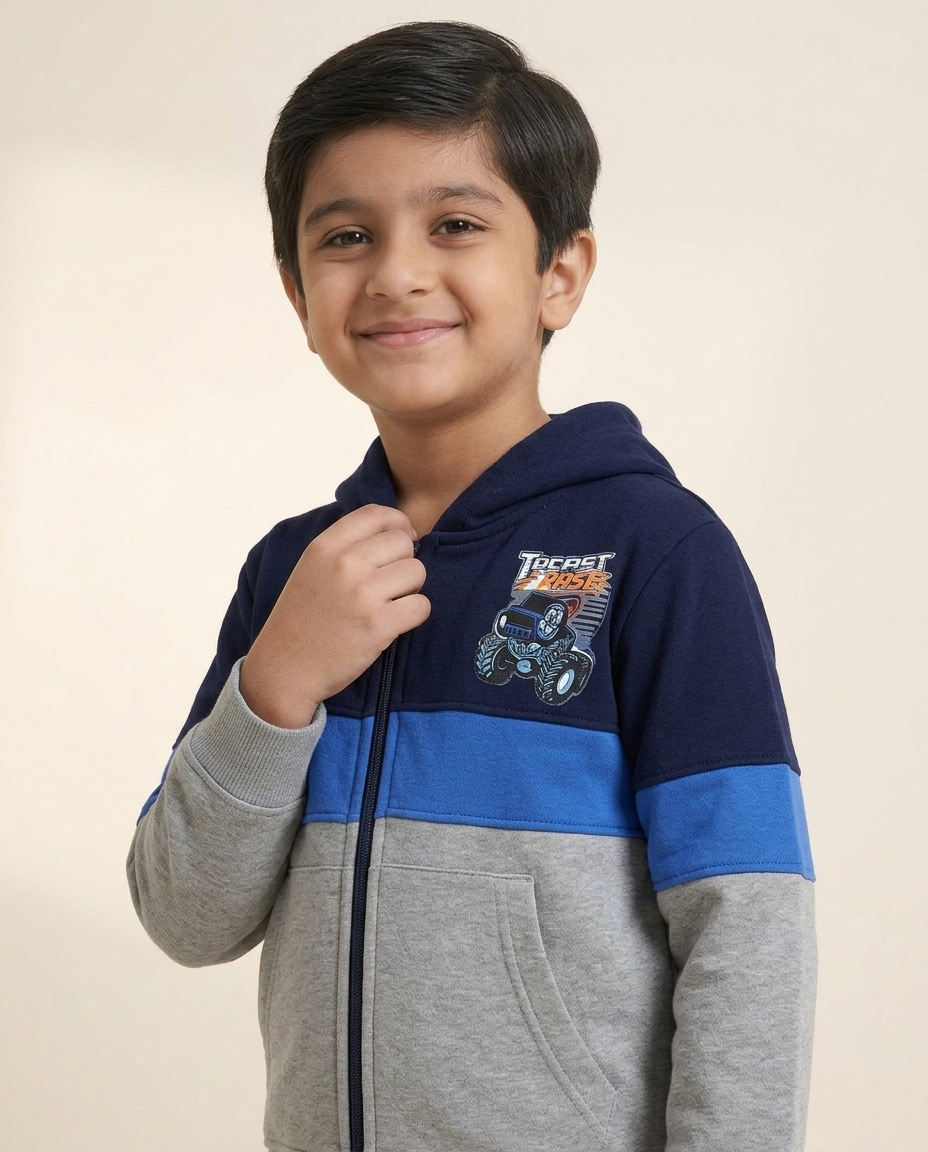 Navy, Blue & Grey Hoodie Set – Front Zip Hooded Top with Matching Bottoms