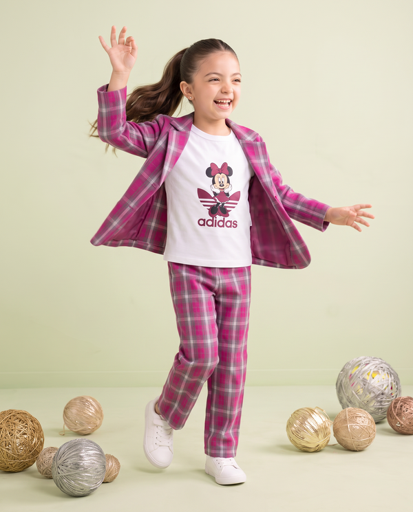 Girls 3 Pcs Pink Check Co-Ord Set