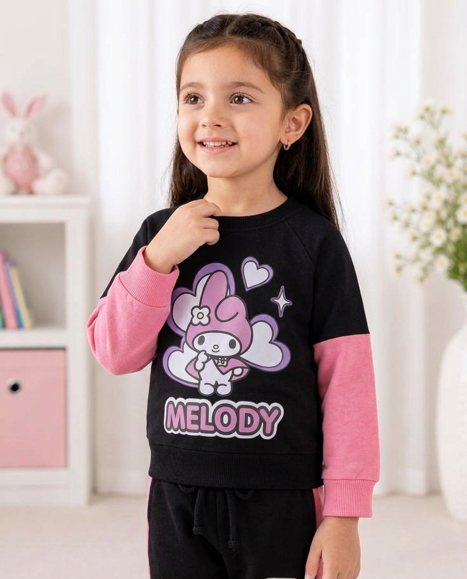 Melody Kids Tracksuit – Black & Pink Cute Character Set
