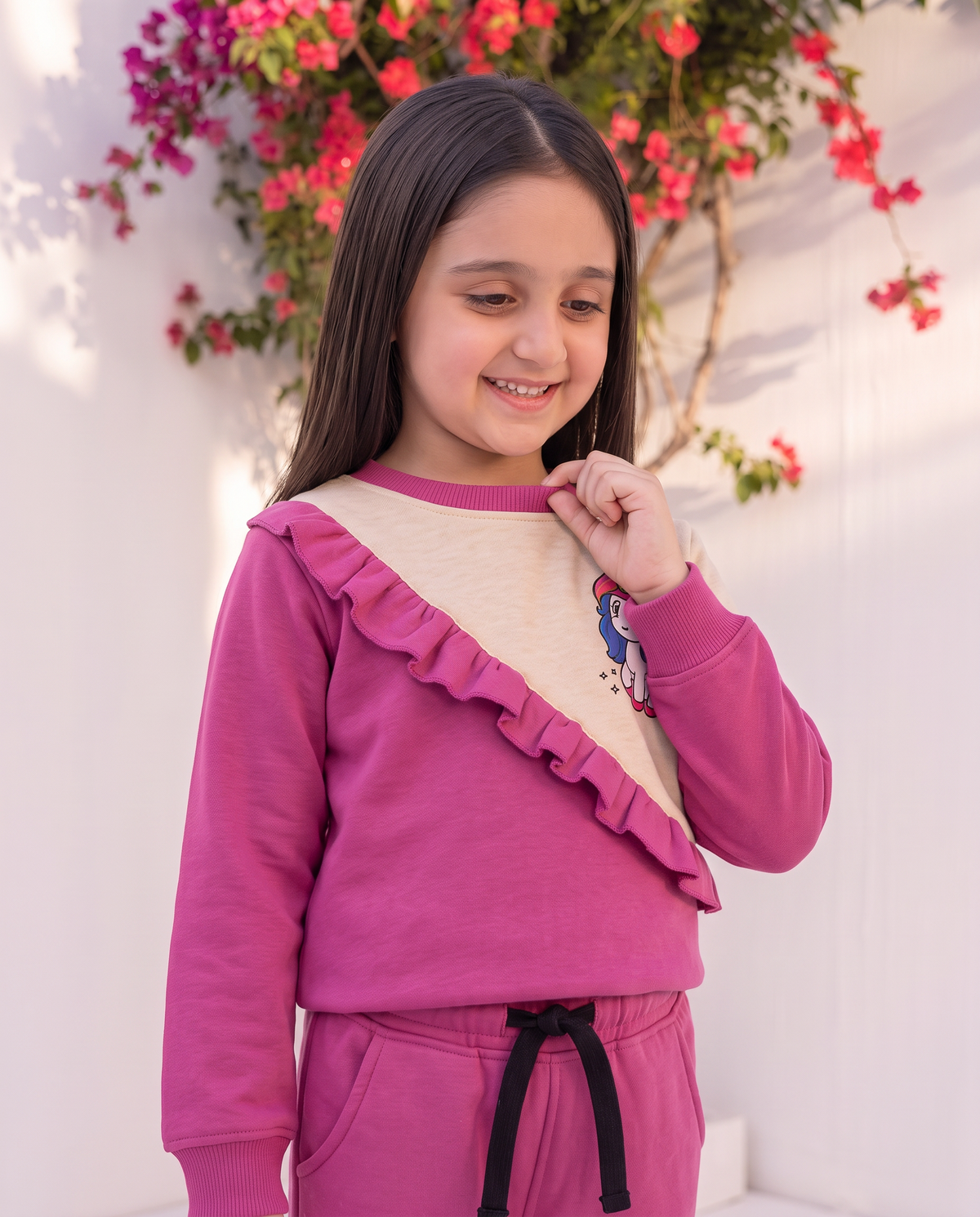Girls’ Pink & Beige Unicorn Sweat Suit  – 2-Piece Outfit